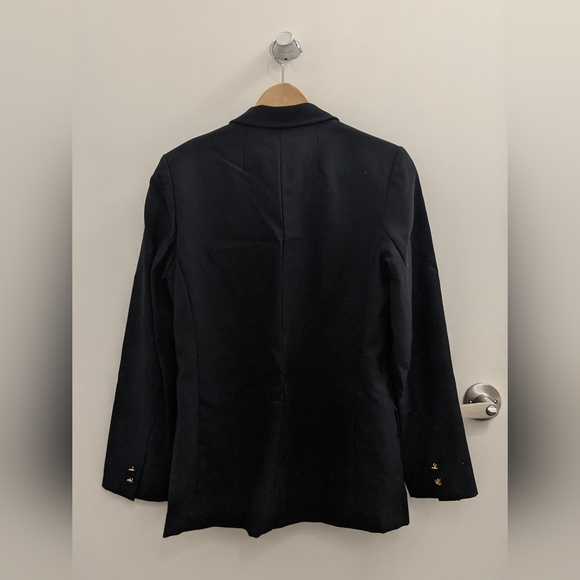 VINTAGE 100% wool navy blue midi skirt suit blazer set, sz 8 (fits S) - Picture 3 of 9